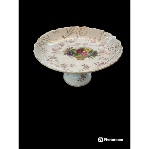 Vintage LIPPER & MANN (L&M) Bristol Garden Pattern Floral Pedestal Candy Dish - Picture 2 of 5